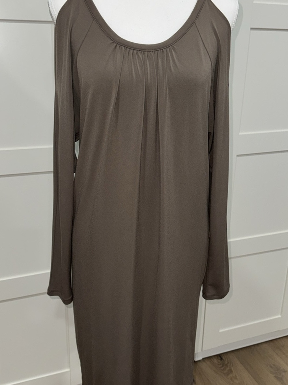 Michael Kors Cold-Shoulder Long Sleeve Dress in Taupe